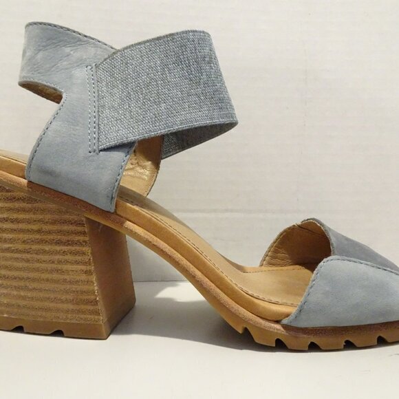SOREL Nadia Gray Blue Brown Block Heel Sandals Heels Ankle Strap Leather Sz 8.5 - Picture 2 of 8